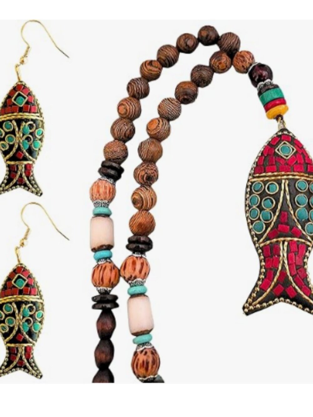 Bohemian Beaded Necklace Long Wood Mala Beads Tassel Stone Pendant Boho Jewelry